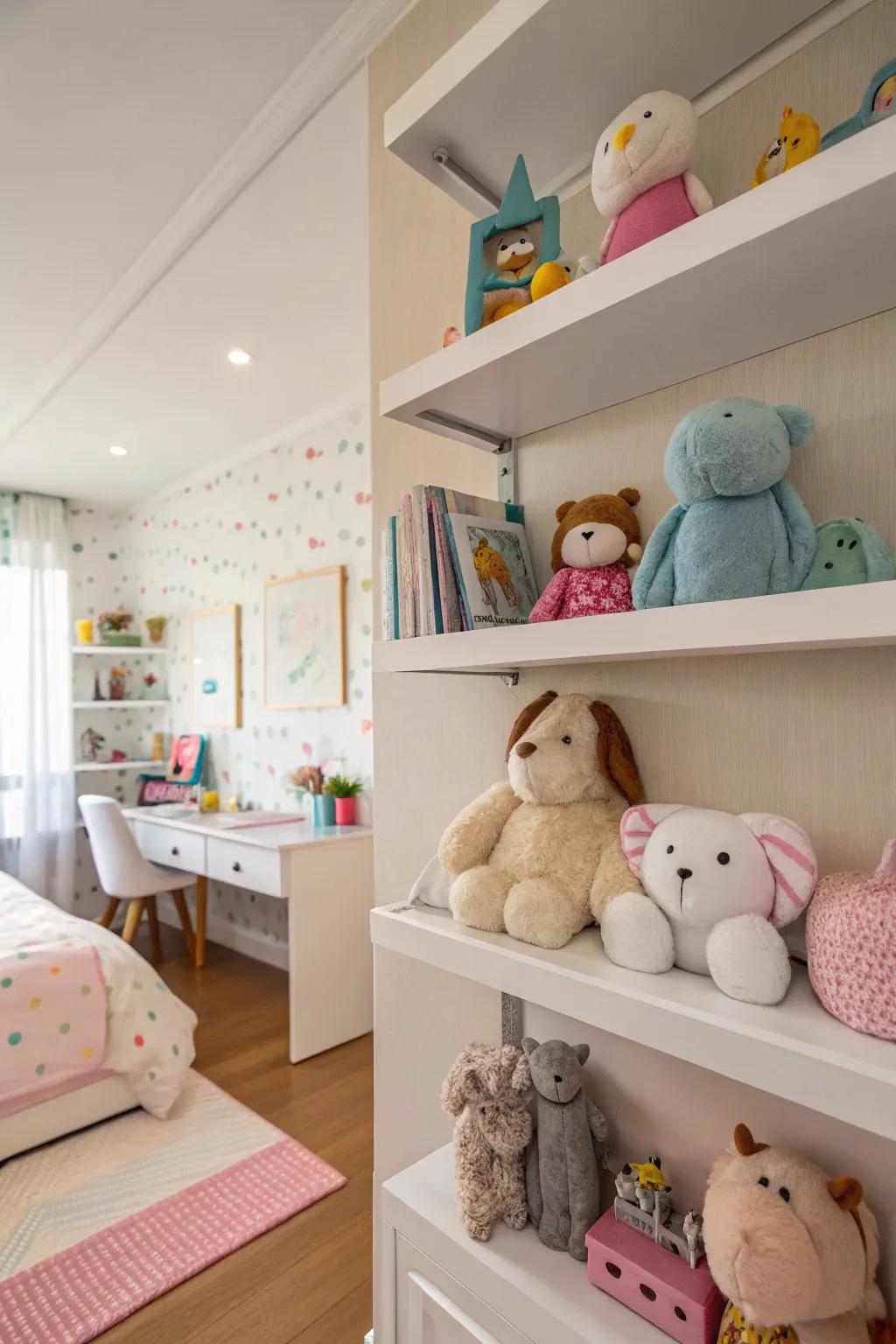 Floating shelves are a decorative way to store.