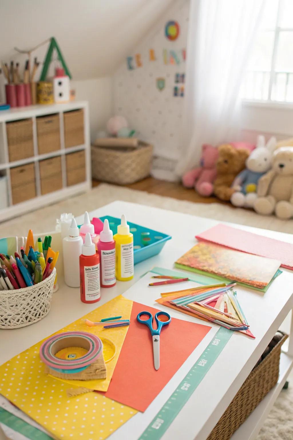 Inspire hands-on creativity with a well-stocked craft corner.