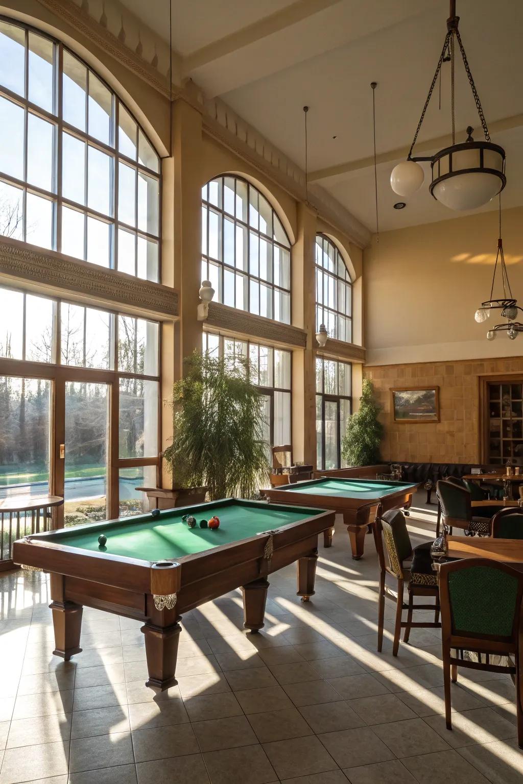 Natural lighting brightens and elevates your billiard space.