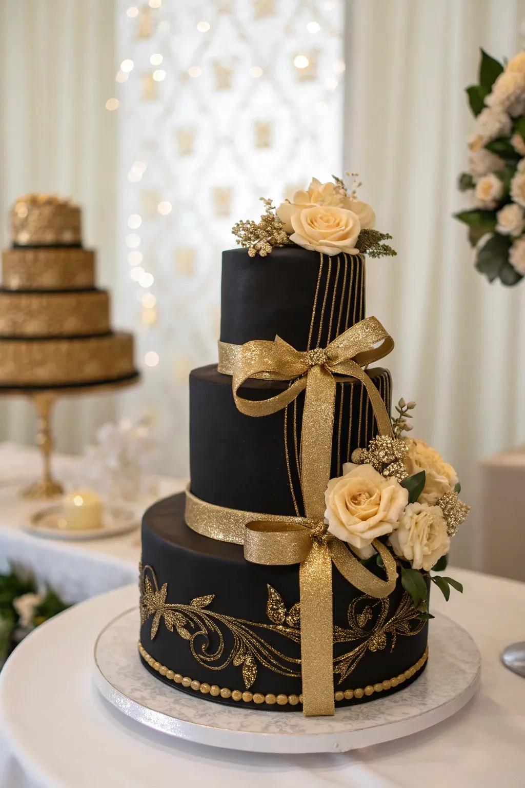 Gilded bands add a classic yet fresh twist to this elegant cake.