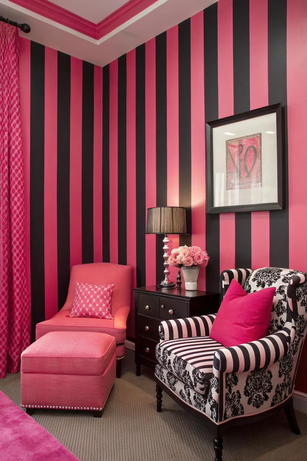 Bold patterns bring a playful and dynamic element to the room.