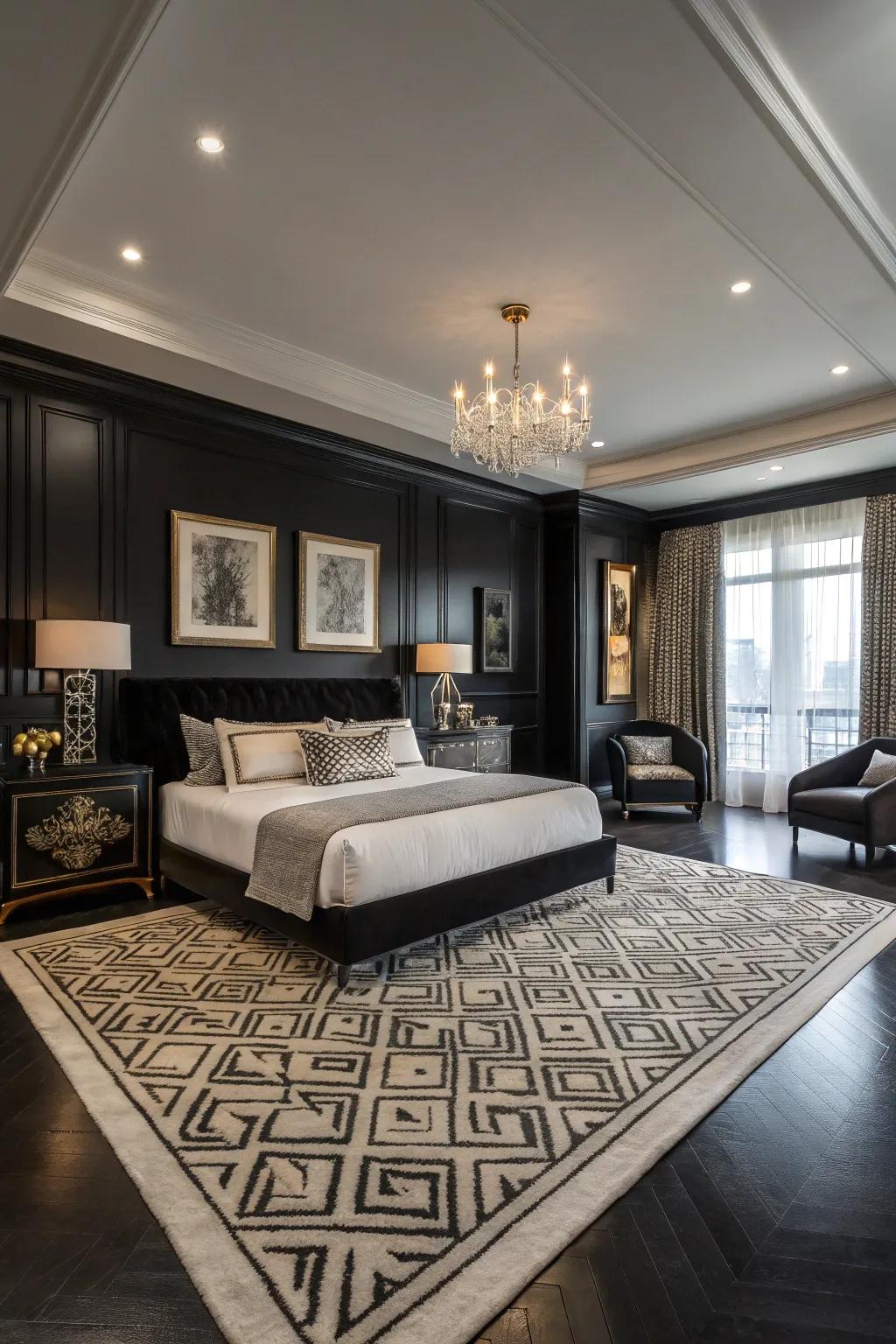 A statement ground covering adds warmth and unifies the room.