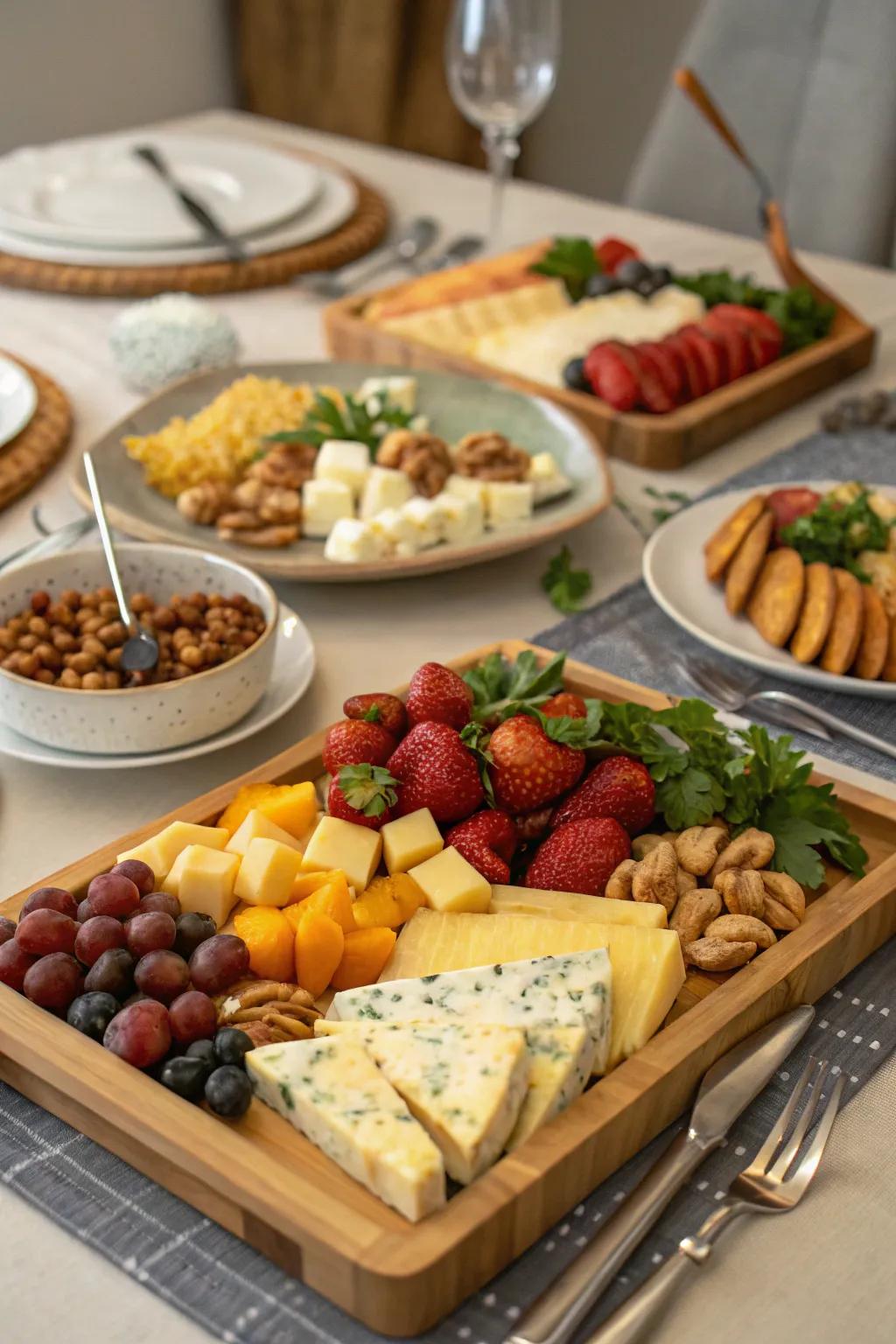 Interactive food boards invite guests to create their own culinary delights.