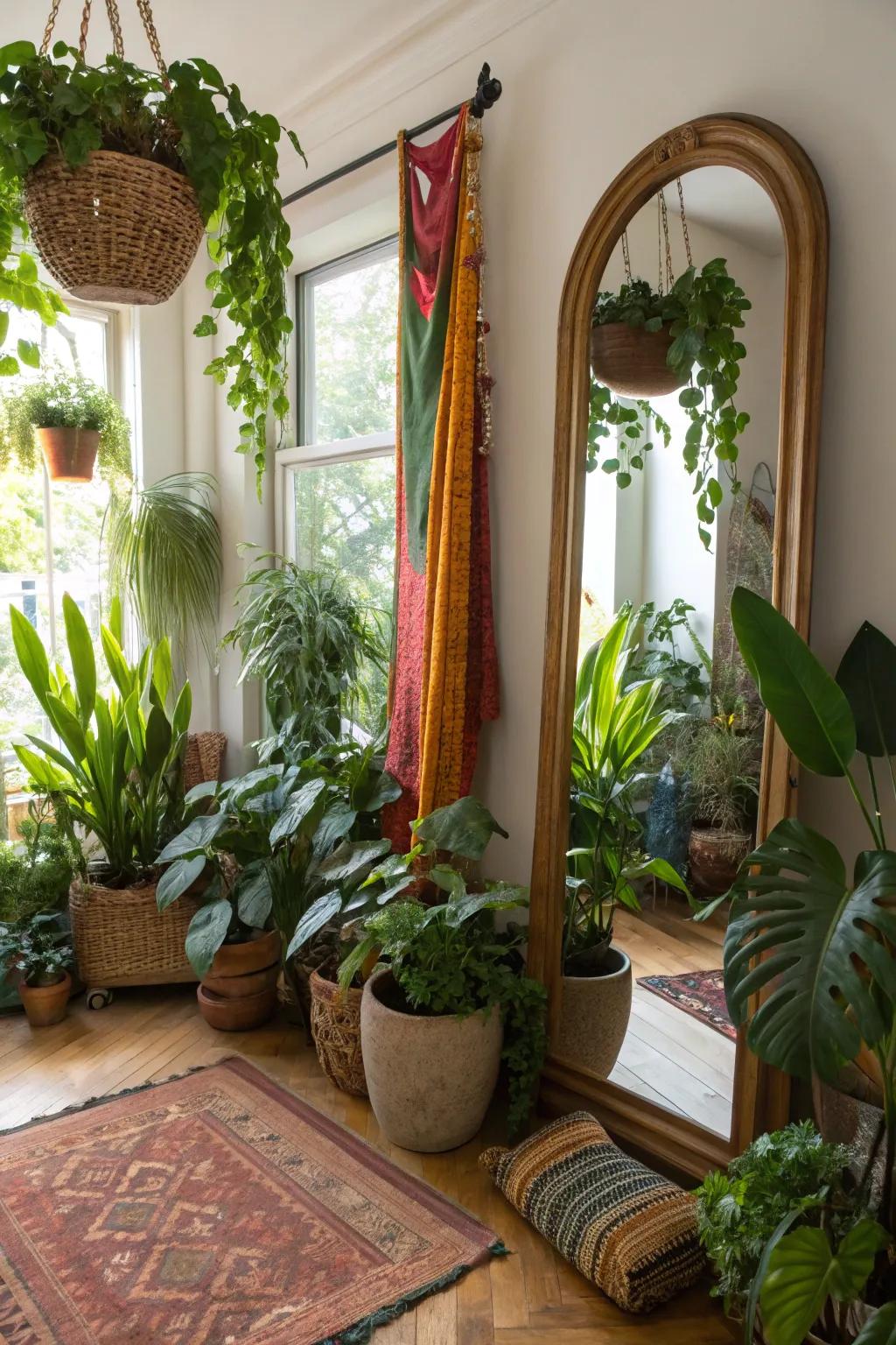 Mirrors expand the space and enhance the abundant ambiance.