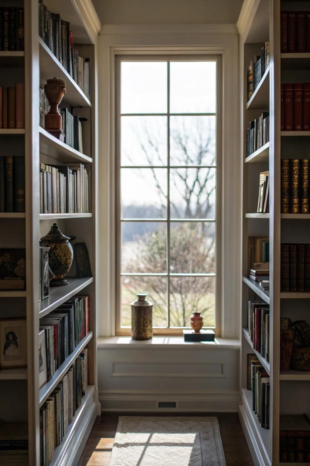 Symmetrical design brings a sense of balance to the book room.