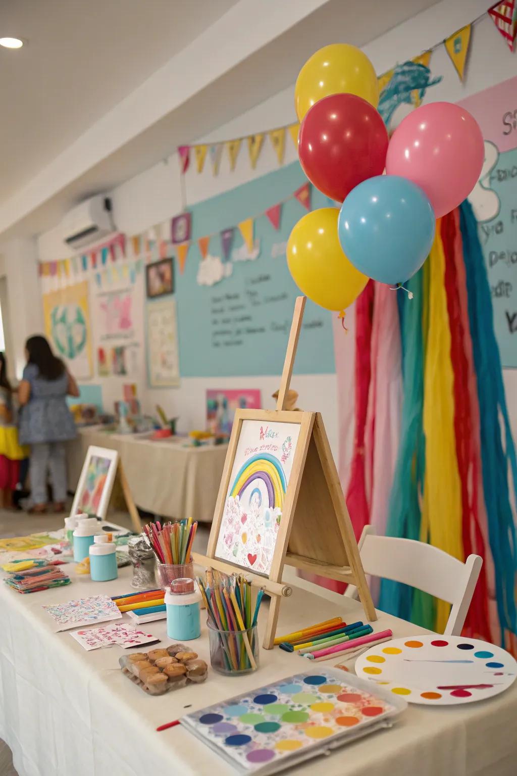 Art-themed baby shower featuring colorful and creative elements