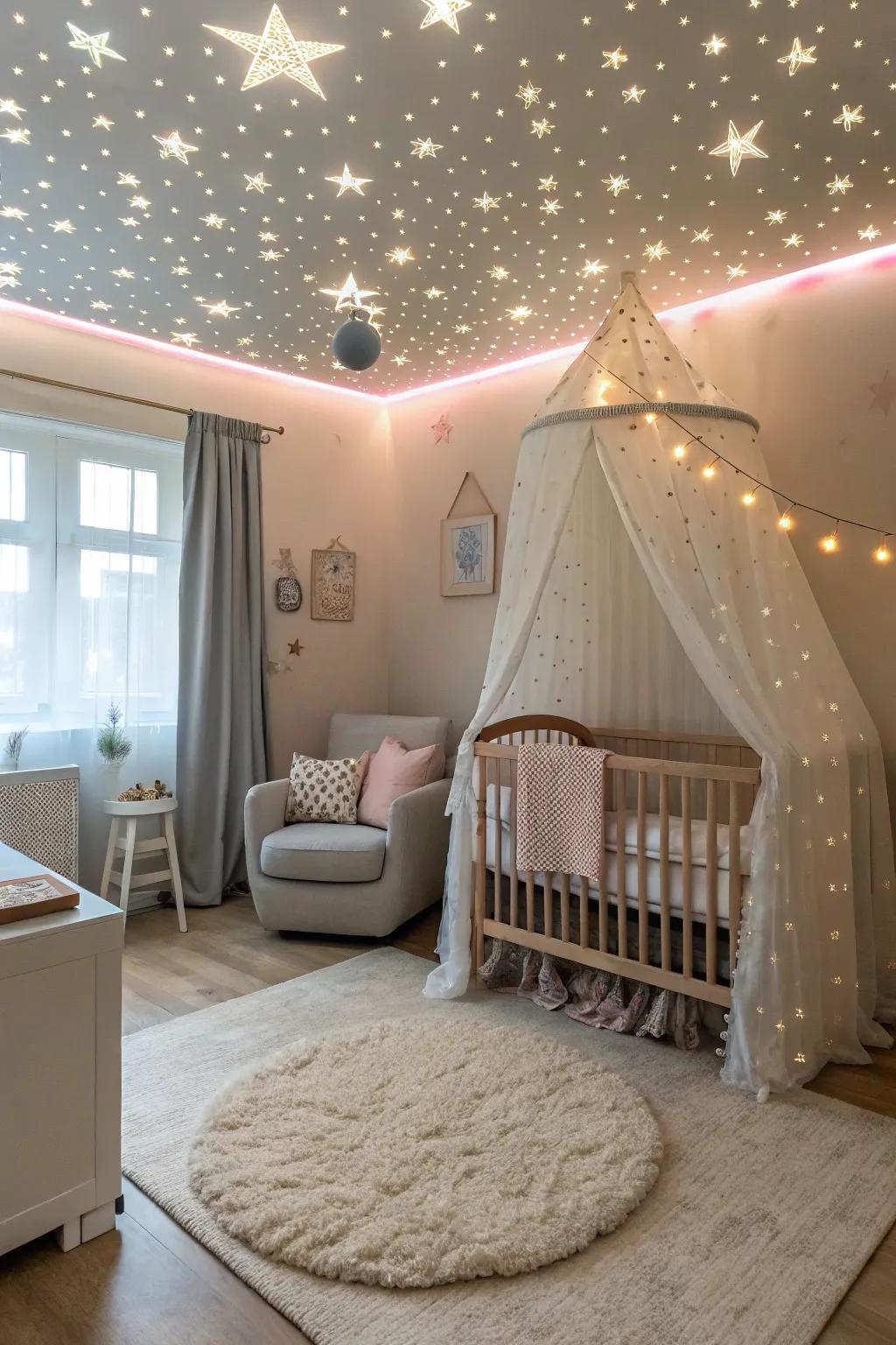 A distinct overhead space contributes a magical aspect to the nursery.
