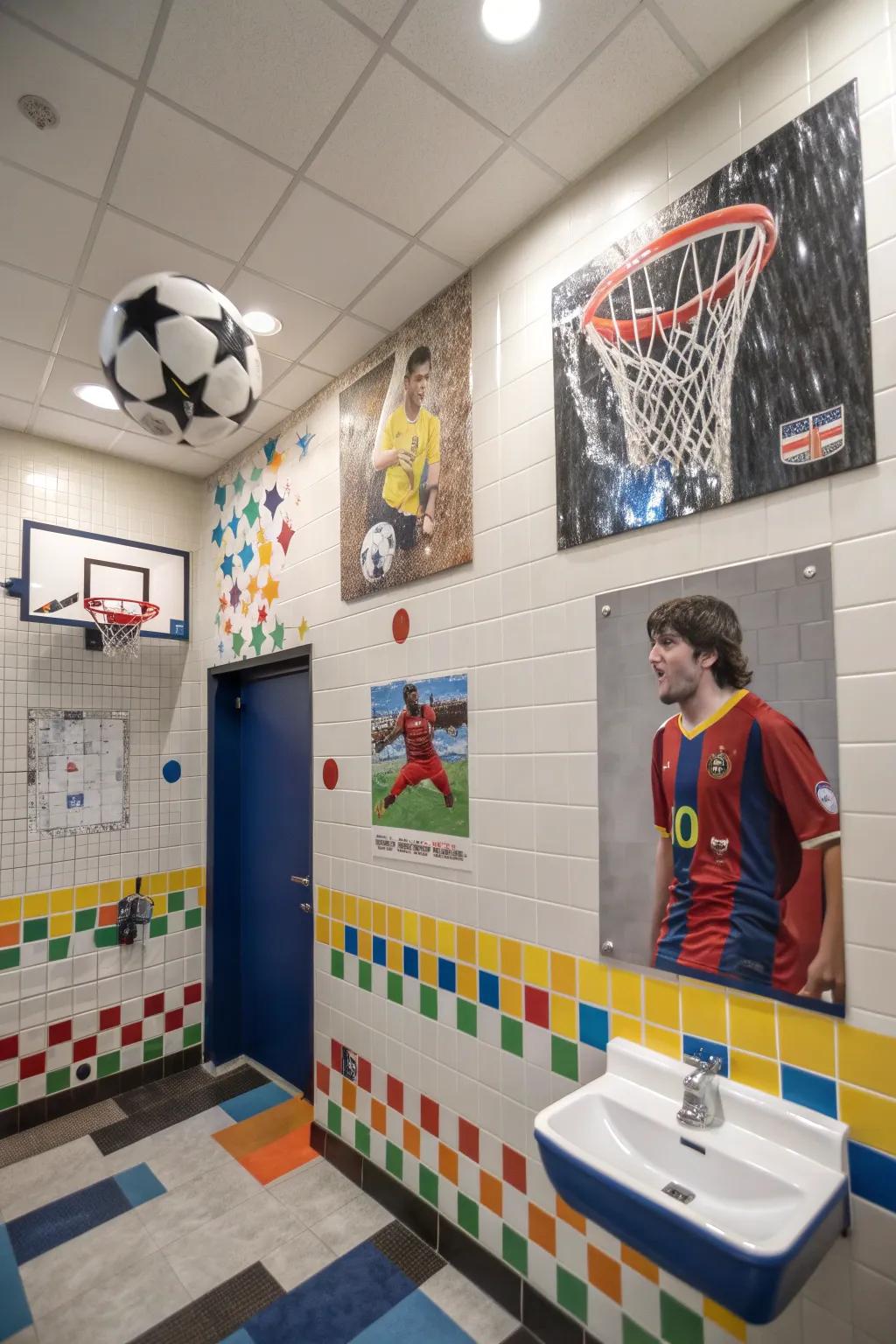 Athletic theme accents personalize a boys' bathroom.