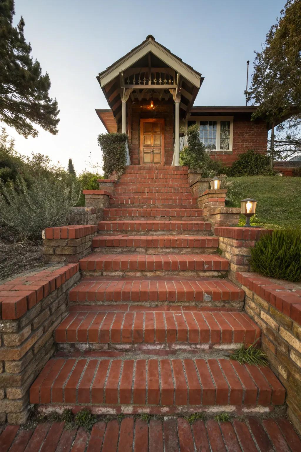 Classic red brick steps contributing warmth and grace.