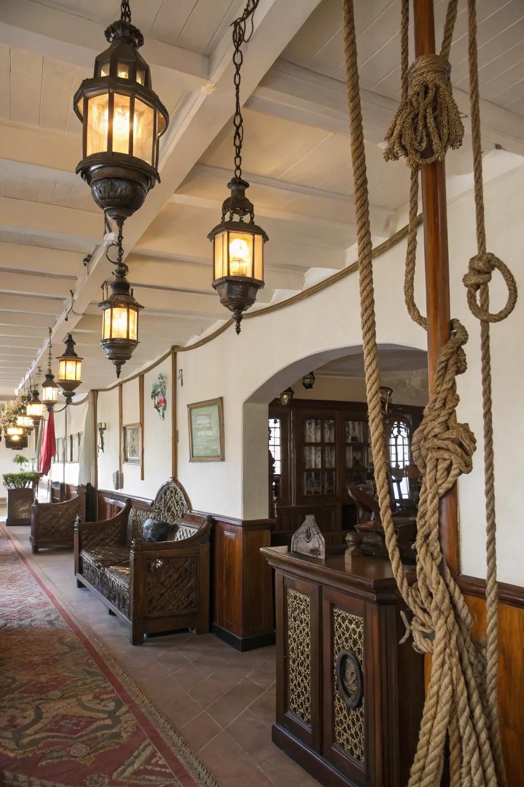 Nautical facets append a maritime enticement to the decor.