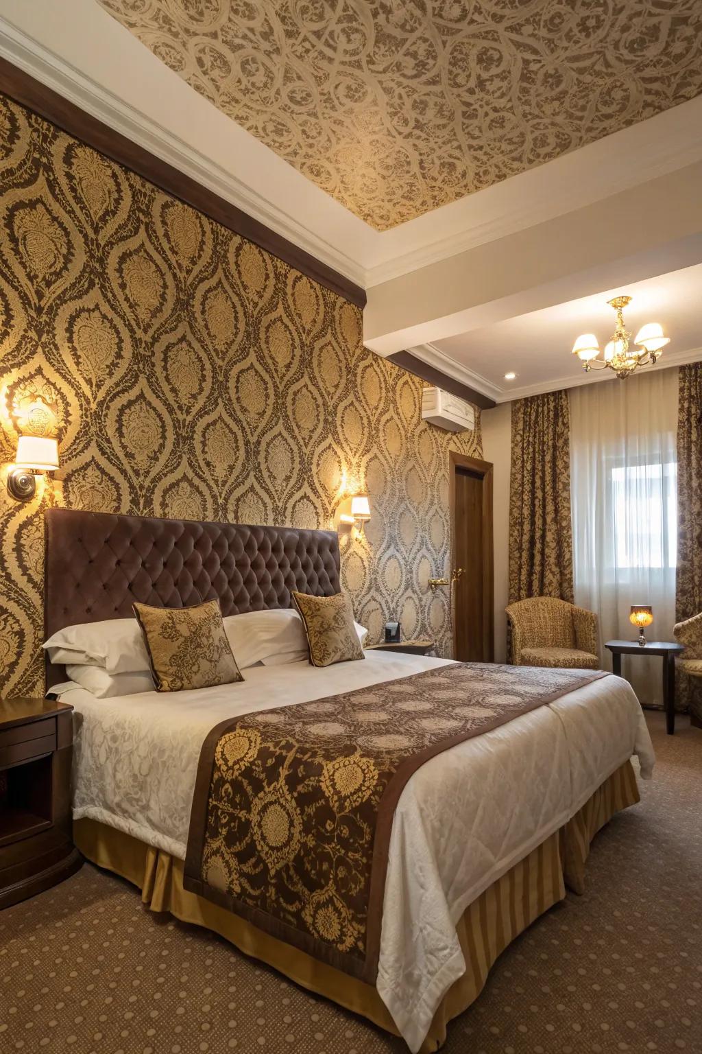 Hazelnut and gilded designs add interest and depth.