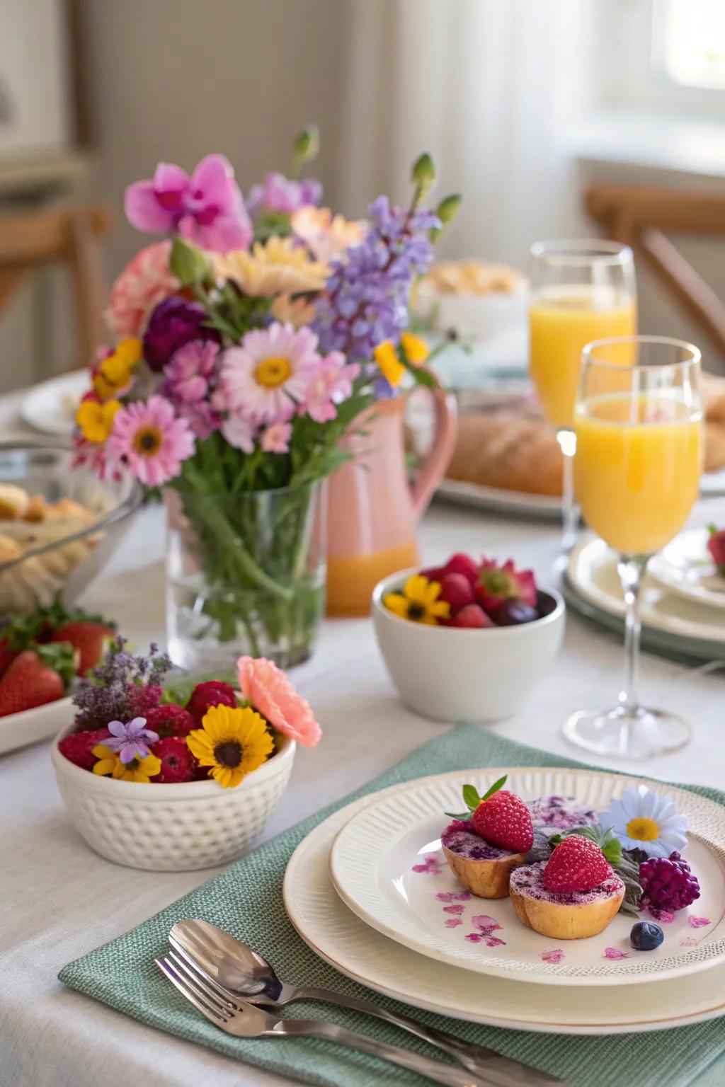 Whimsical ingestible blossom decorations for a colorful brunch.