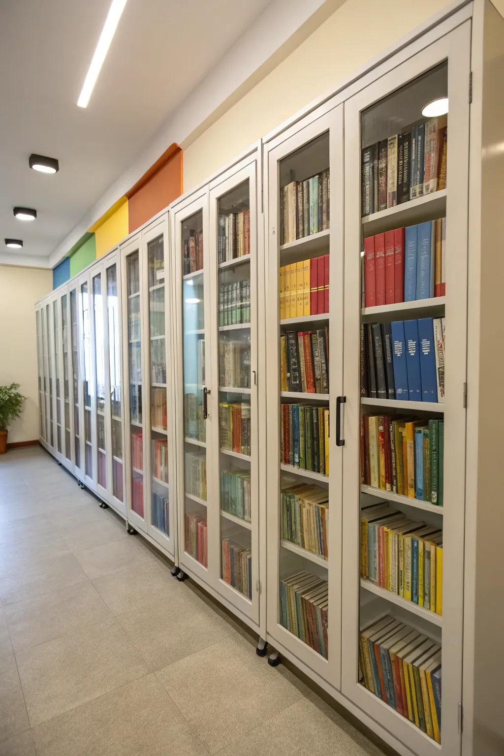 Integrated lockers purposed as a book library.