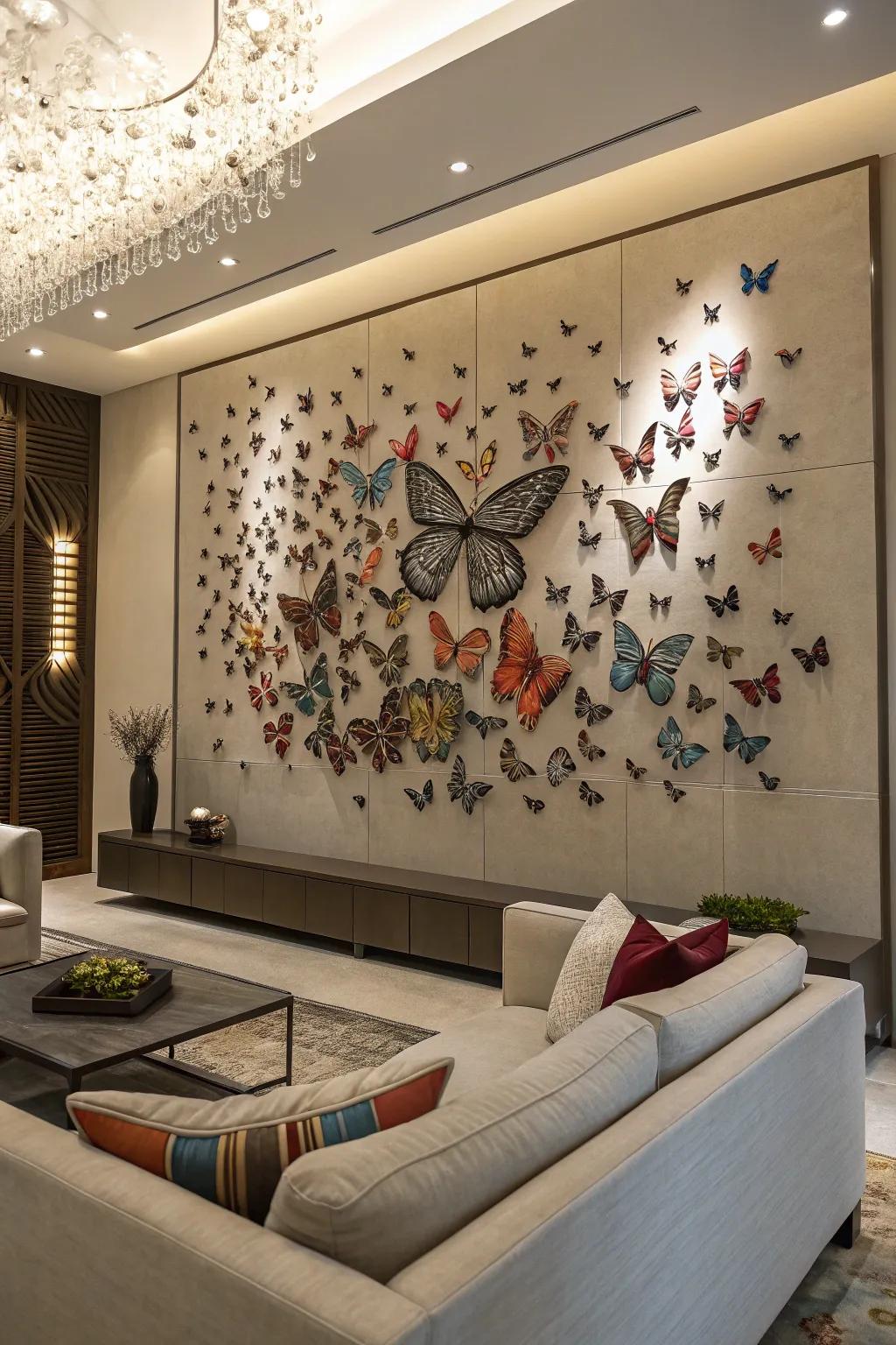 A butterfly art setup is a captivating detail.