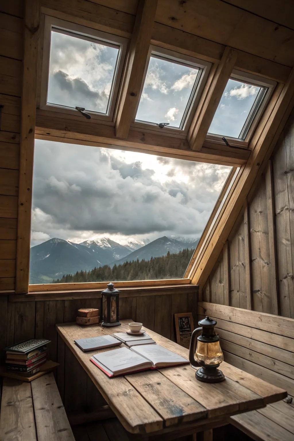 Overhead windows bring natural light and connect you to the sky.