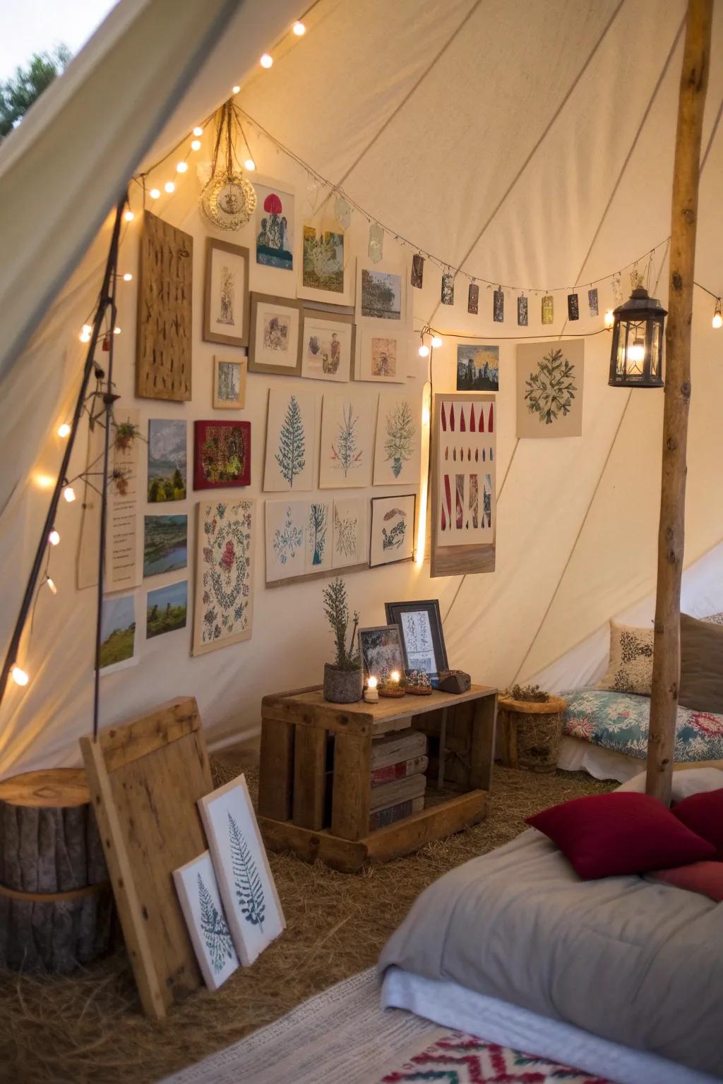Inspire creativity with artistic displays inside your tent.