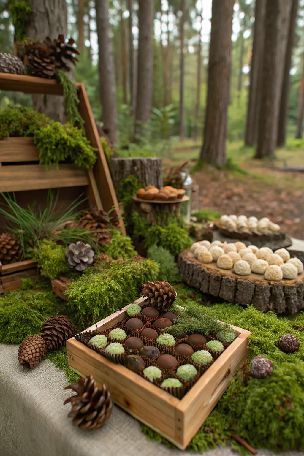 A woodland-themed sweets display that brings the tranquility of the forest to your celebration.