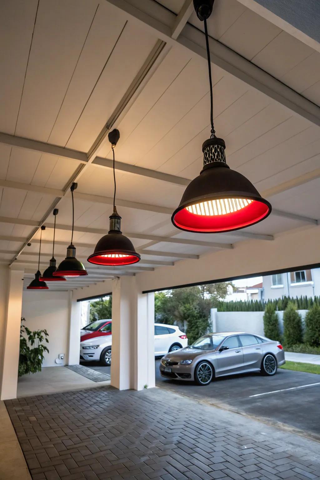 Pendant lights fashion a bold statement in your carport.