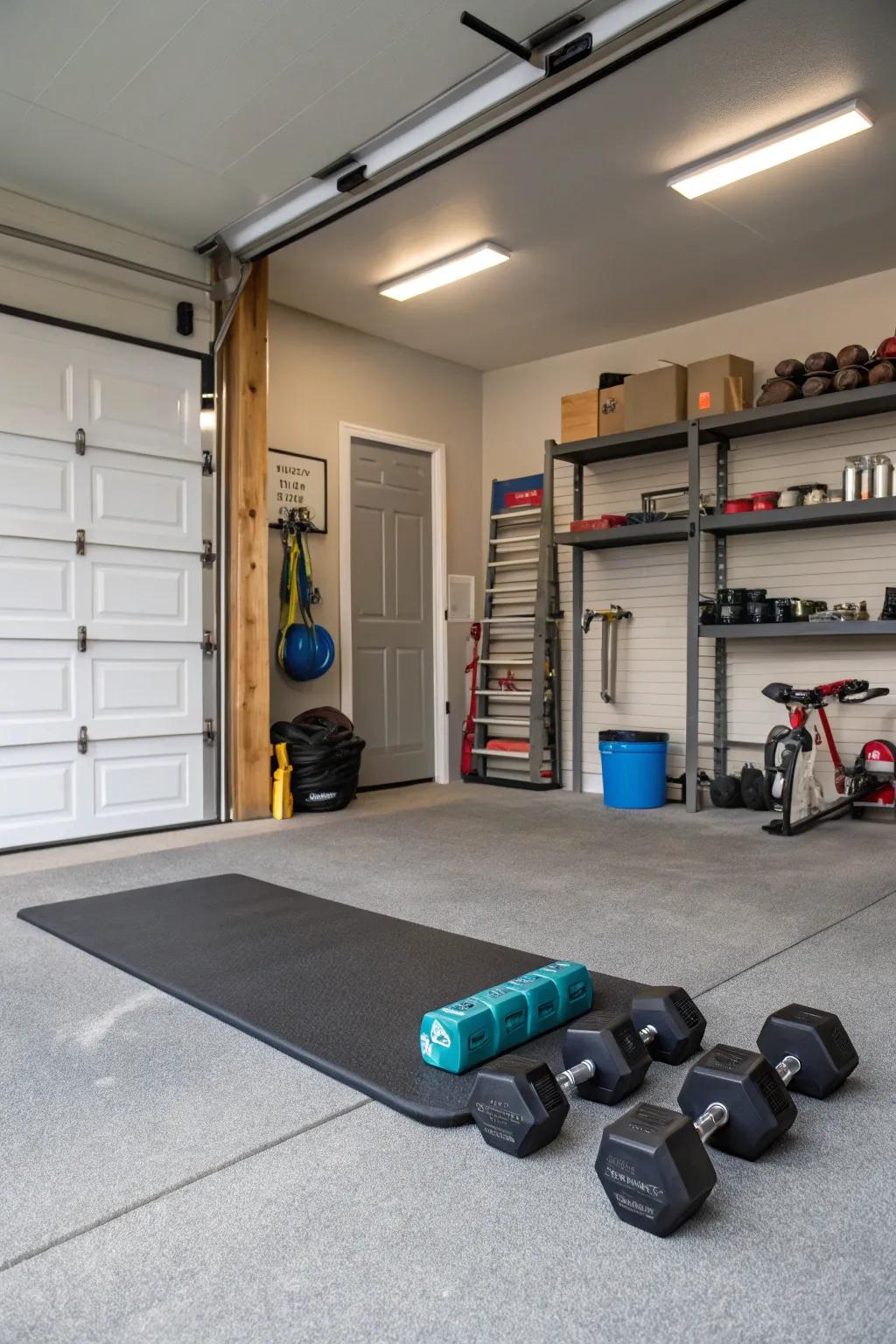 A mini gym provides a convenient workout option within your hangout.