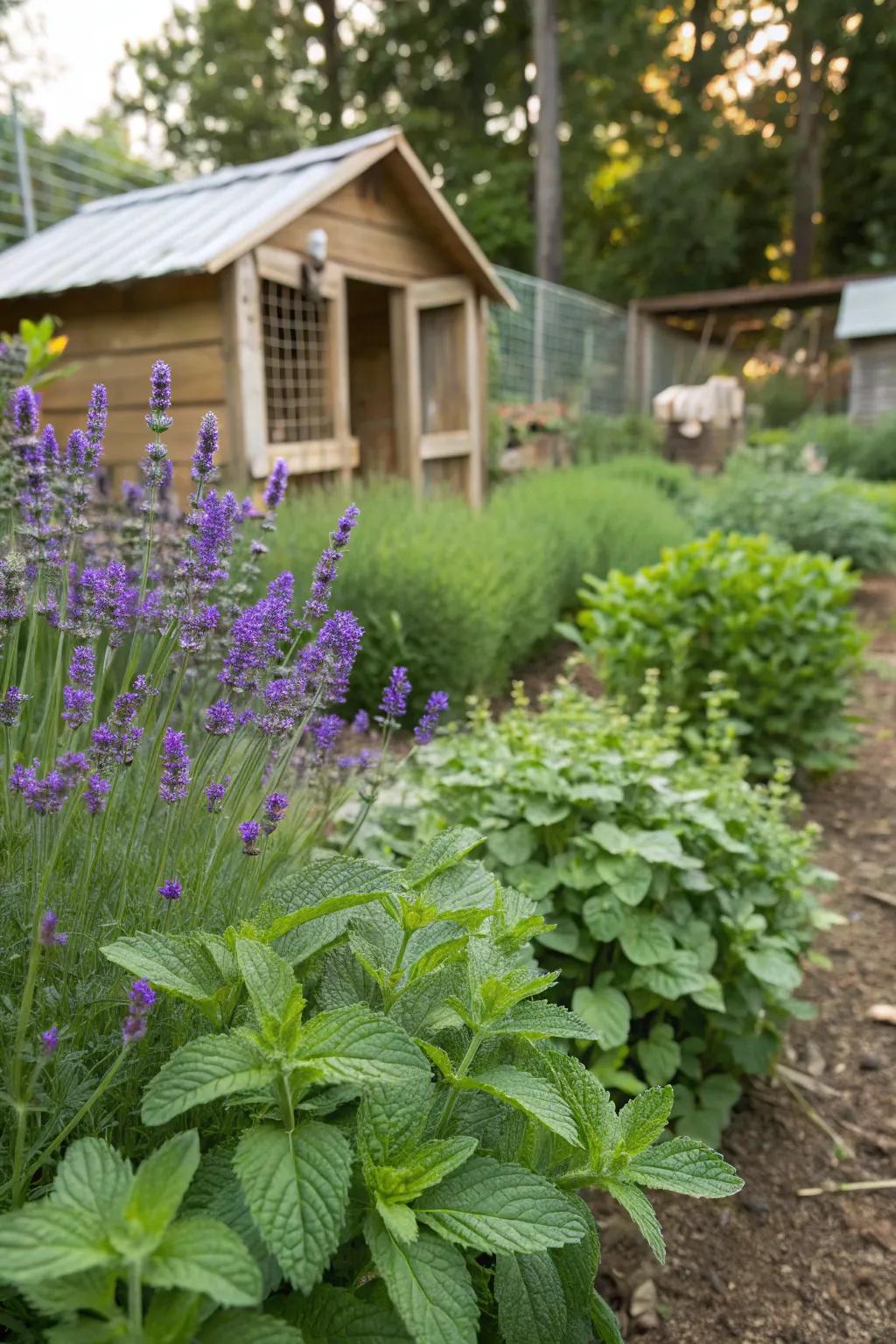 Herb gardens inject greenery and aid in repelling pests naturally.