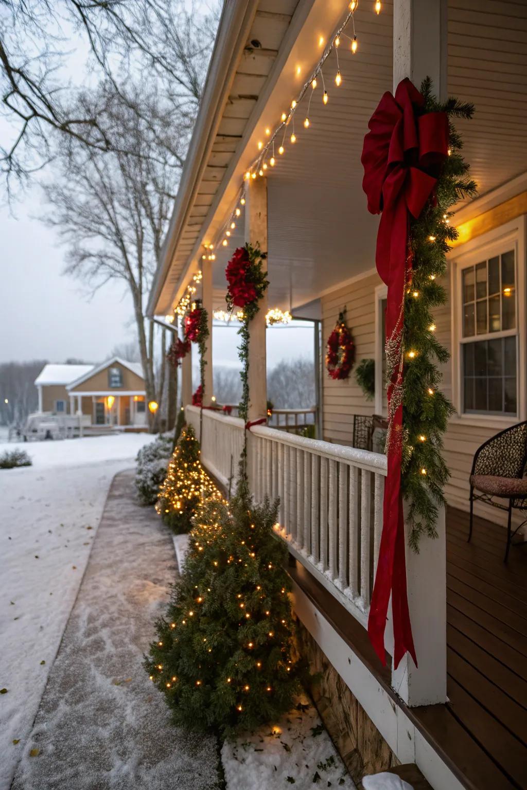 A festive outdoor scene that welcomes visitors with holiday cheer.