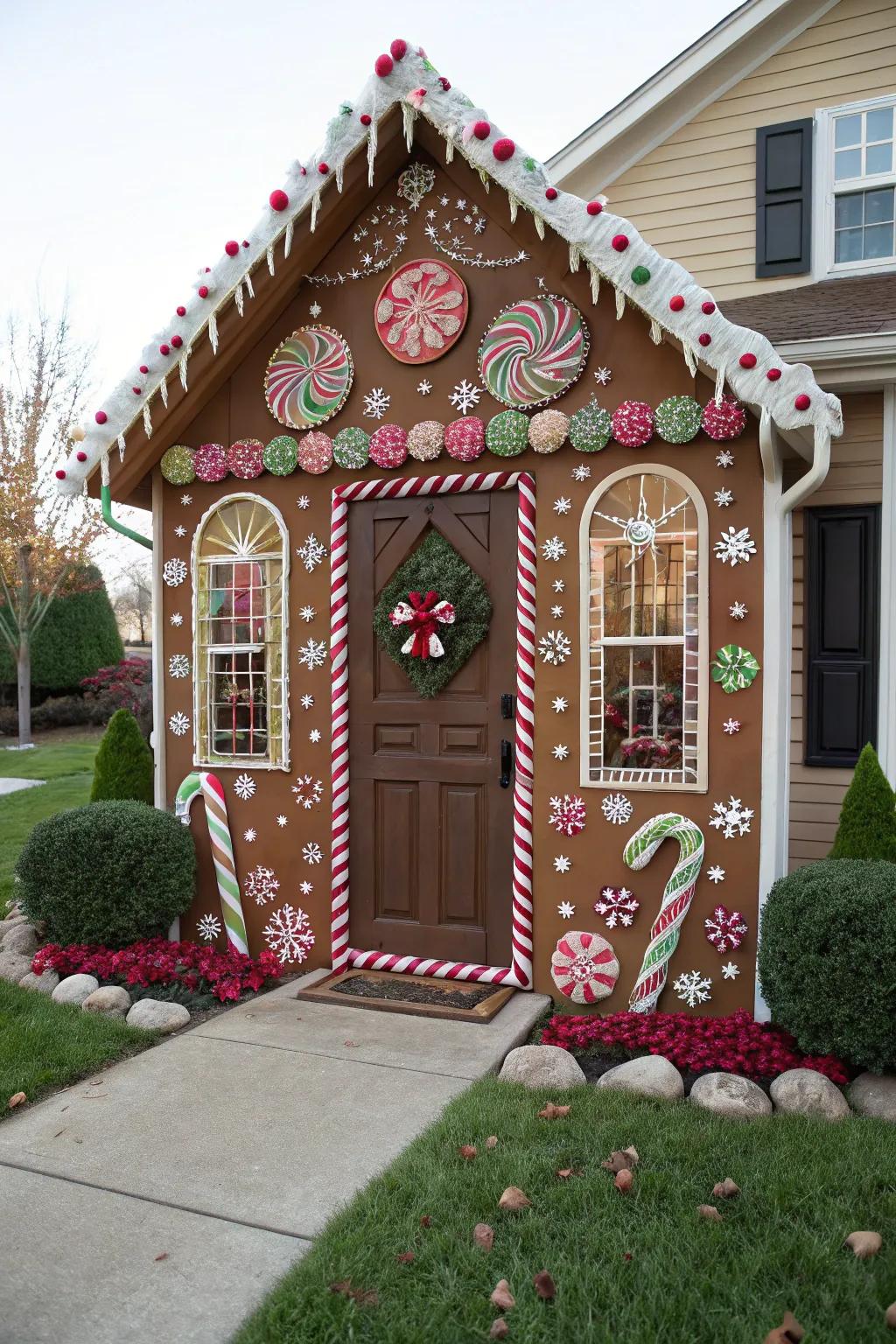 Transform your door into a whimsical gingerbread dwelling.