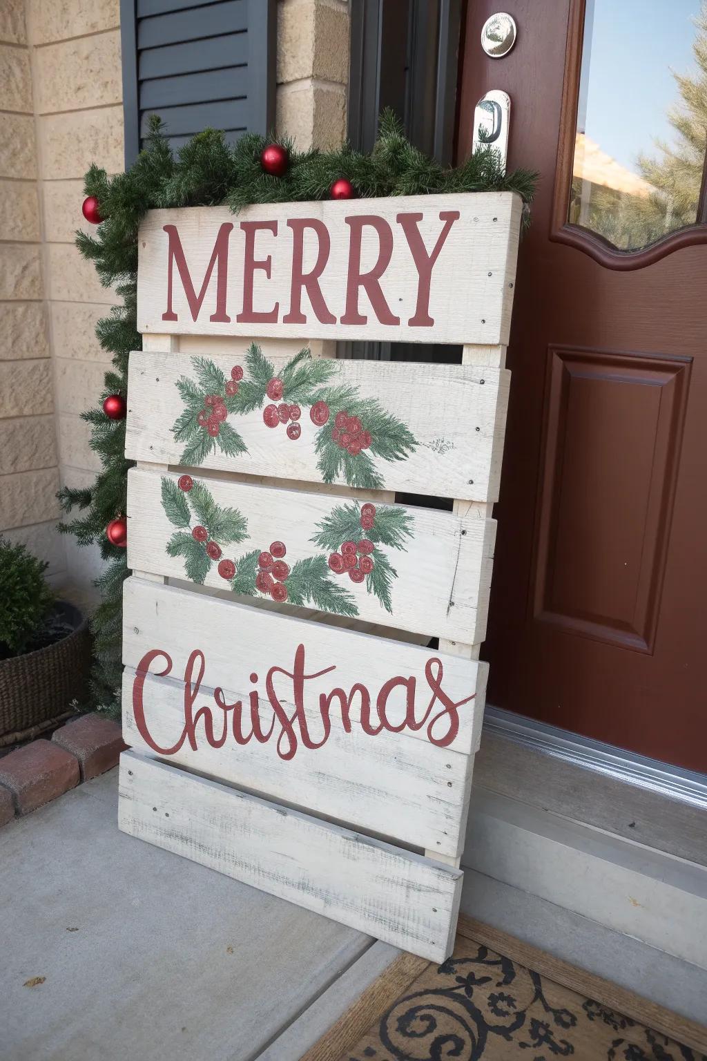 Receive visitors through a festive pallet plaque.