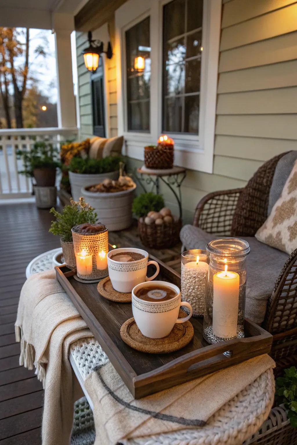 A hot drink station inviting guests to snuggle up and feel cozy.