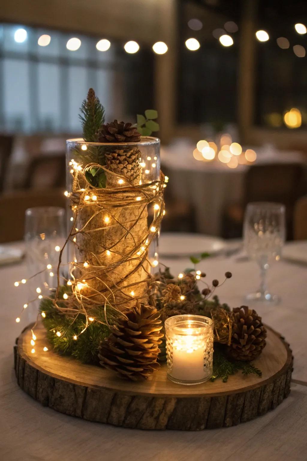Fiber optic lights contribute an inviting glow to any centerpiece.