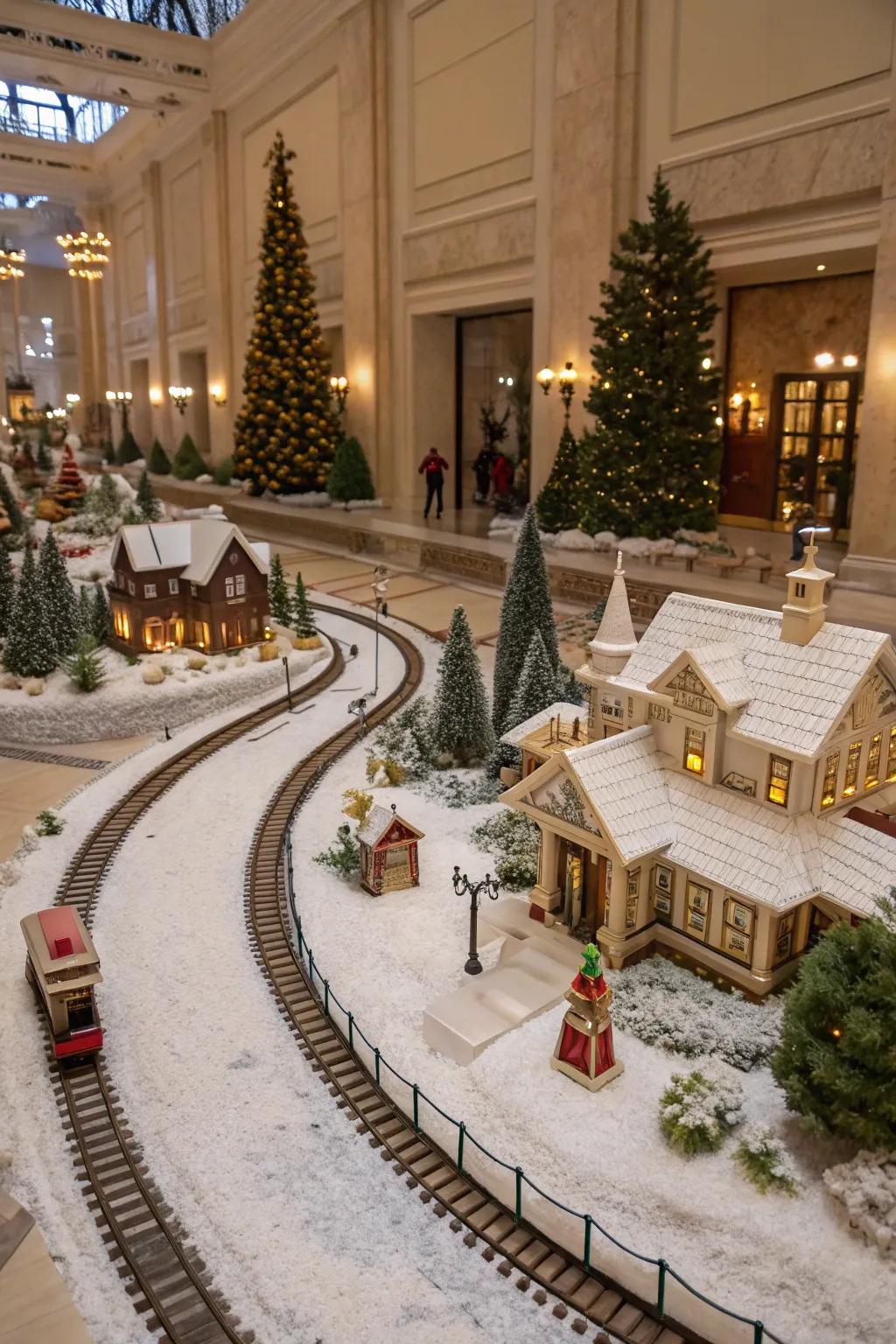 A floor presentation crafts a grand and immersive Christmas hamlet experience.