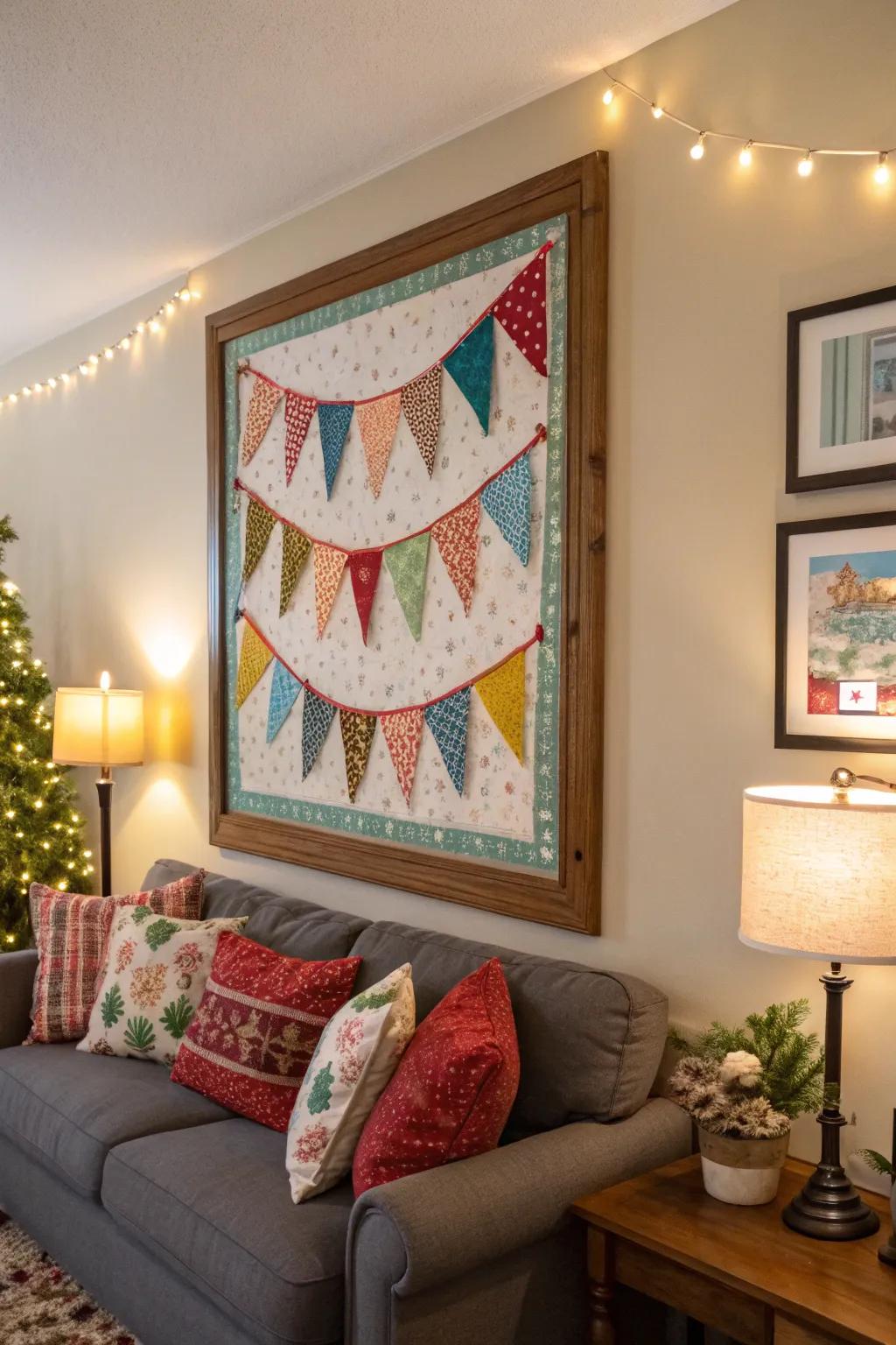 Festive fabric adds texture and color to the decor.