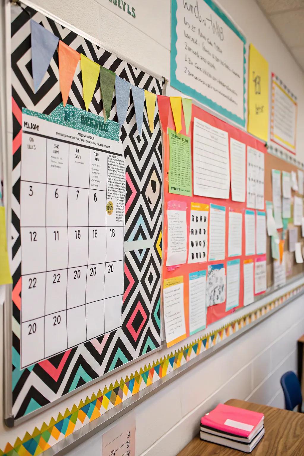 A modern calendar board with bold geometric patterns for a stylish look.