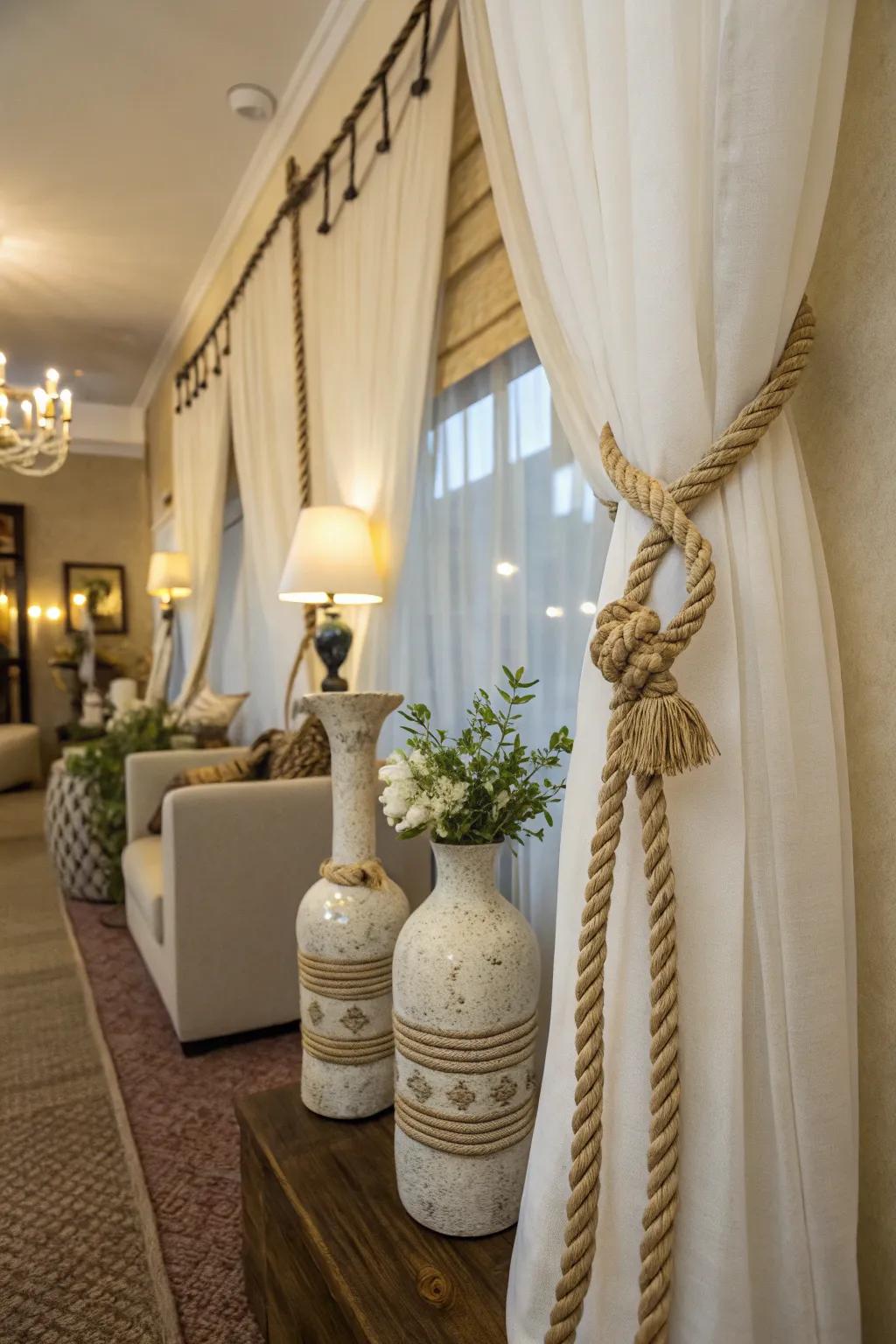 Rope ornaments bringing a nautical charm to the decor.