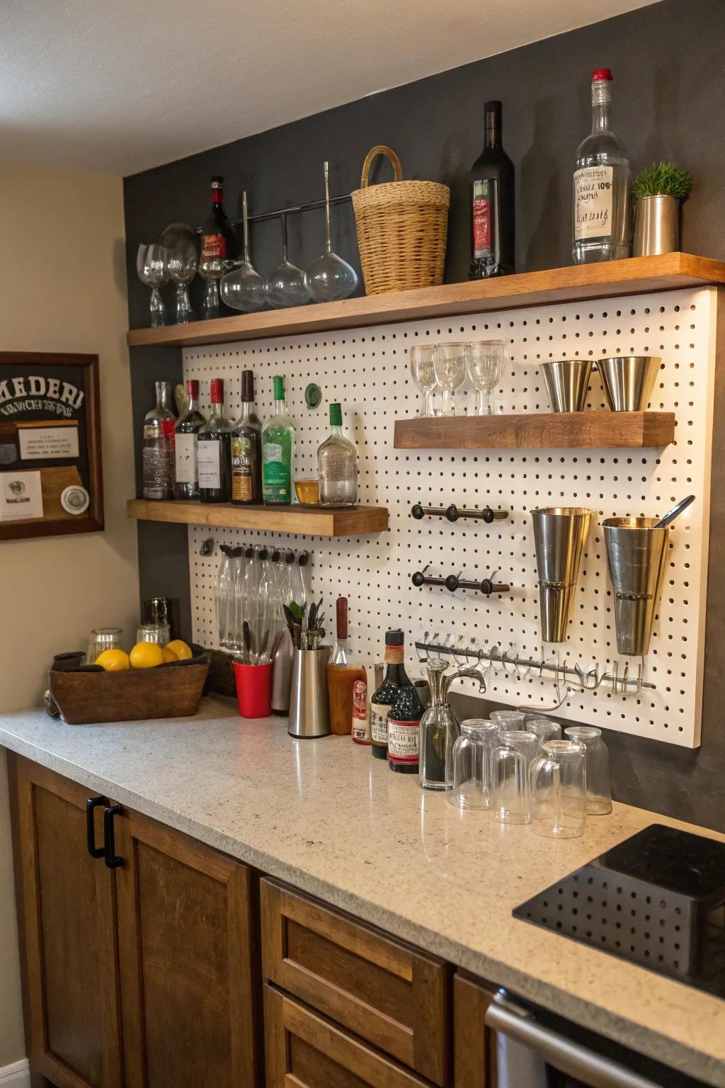 Pegboards keep tools organized and handy.