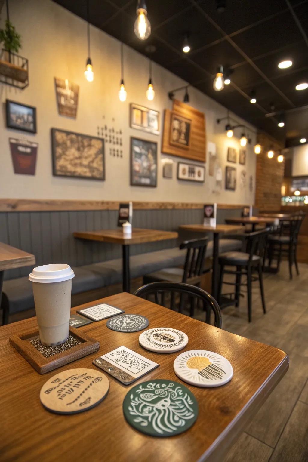 Custom coasters add a personal and practical detail to your coffee setup.