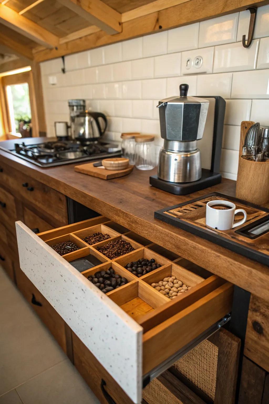 Wood gives your coffee drawer a natural, fancy feel.