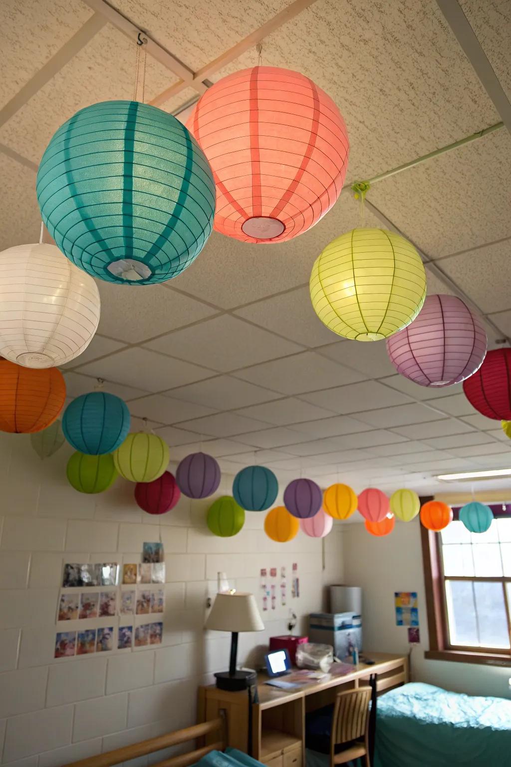 Paper globes add a whimsical touch to your dorm.