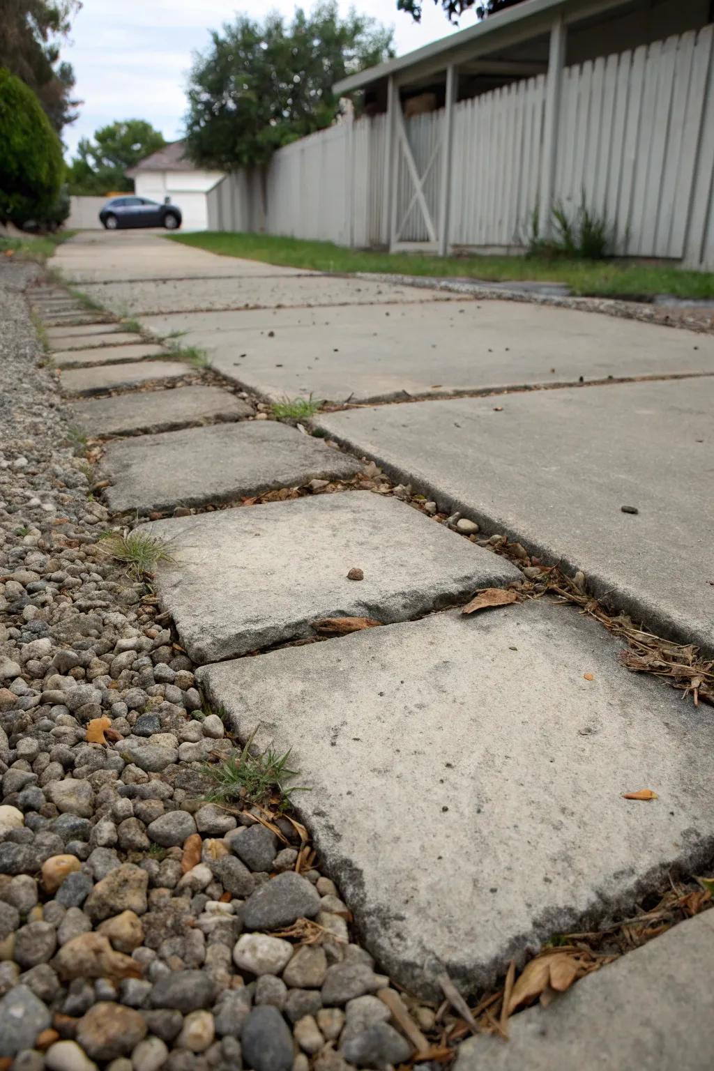 A modern driveway featuring large concrete tiles with stylish gaps.