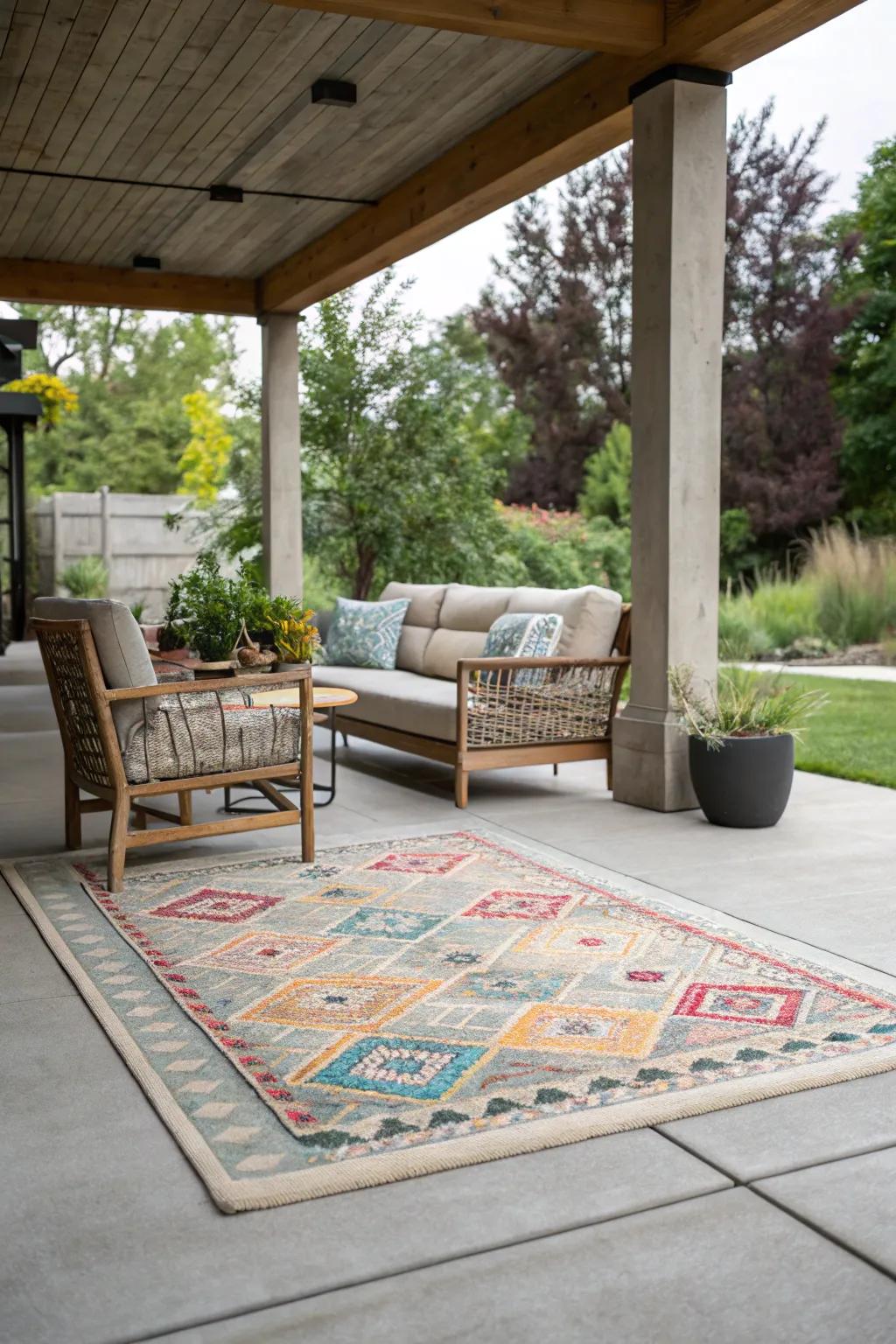 Outdoor floor coverings add comfort and style.