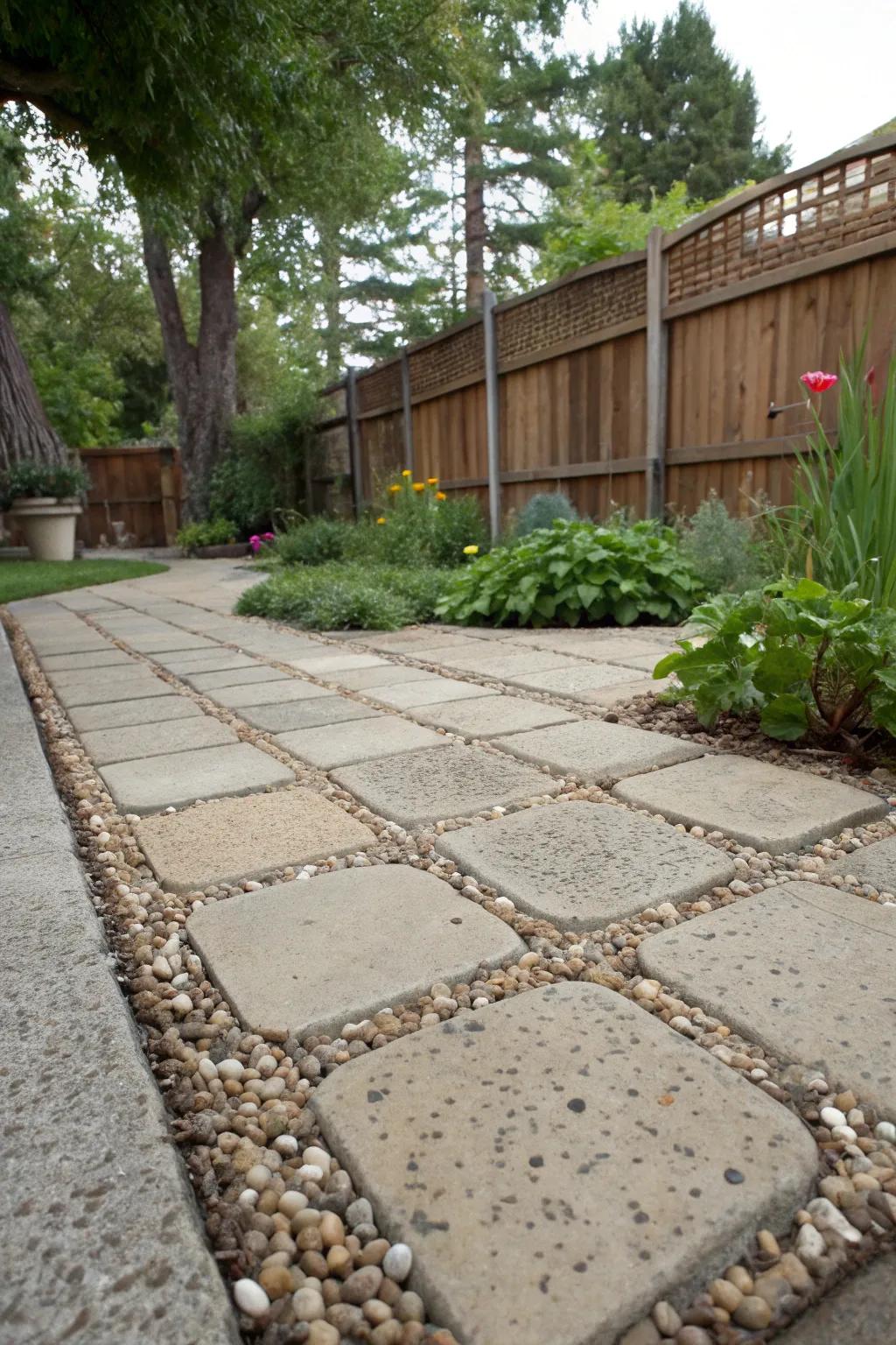 Elevate your patio by utilizing pebble-textured areas.