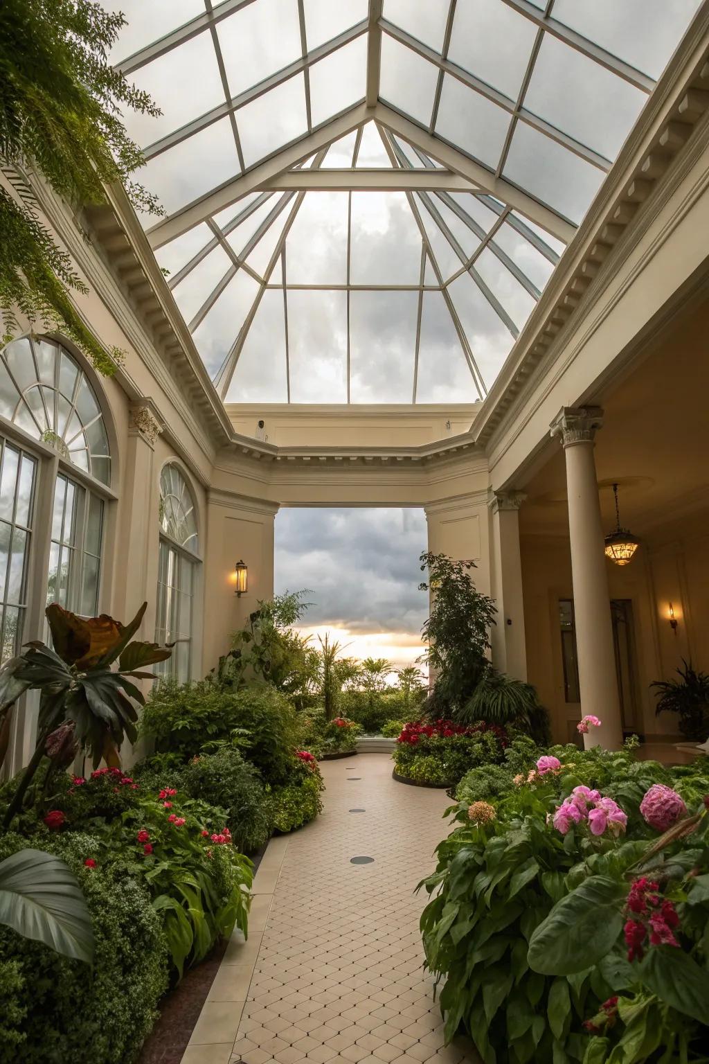 A stunning sky window in a sunroom for sky views.