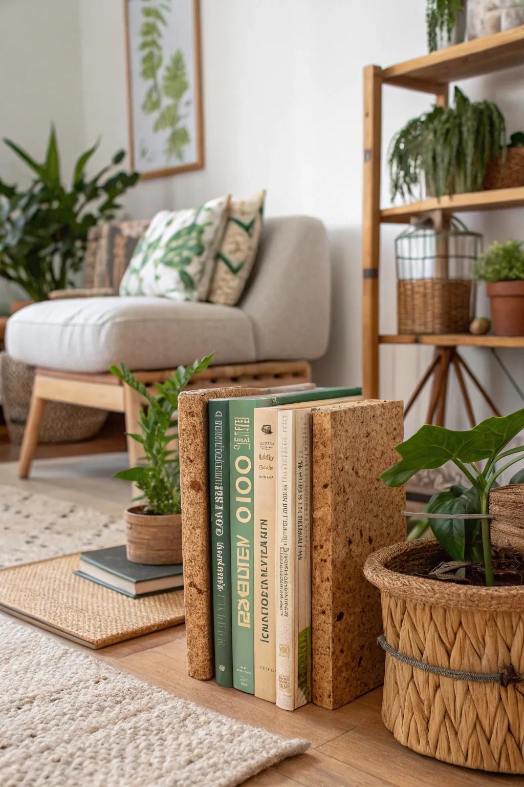 Cork bookends for a sustainable and stylish touch