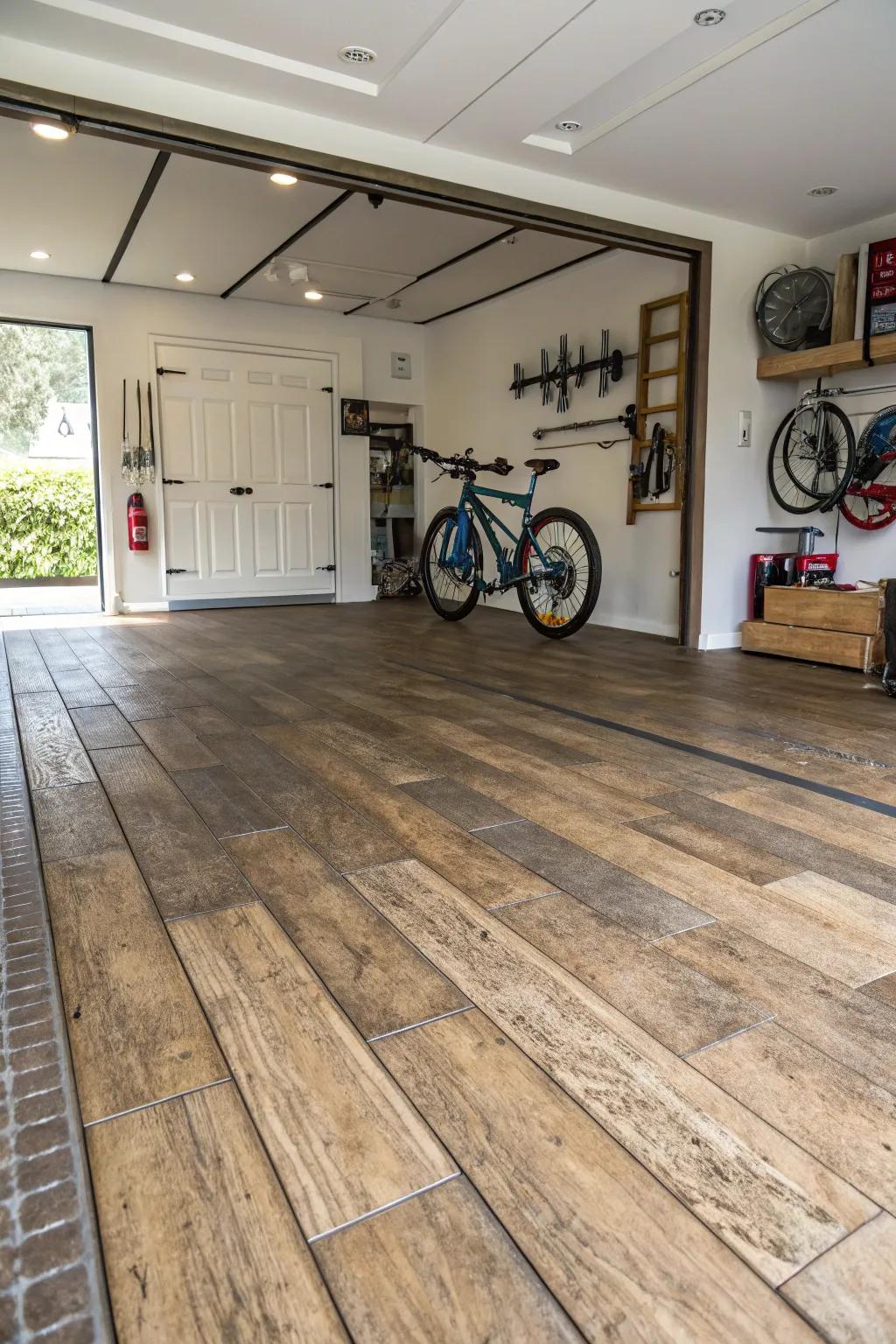 Timber grain squares meld rustic charm with resilience.