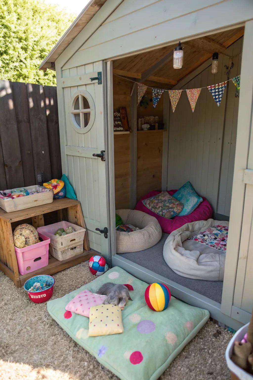 Delight your furry friends with a shed pet paradise.