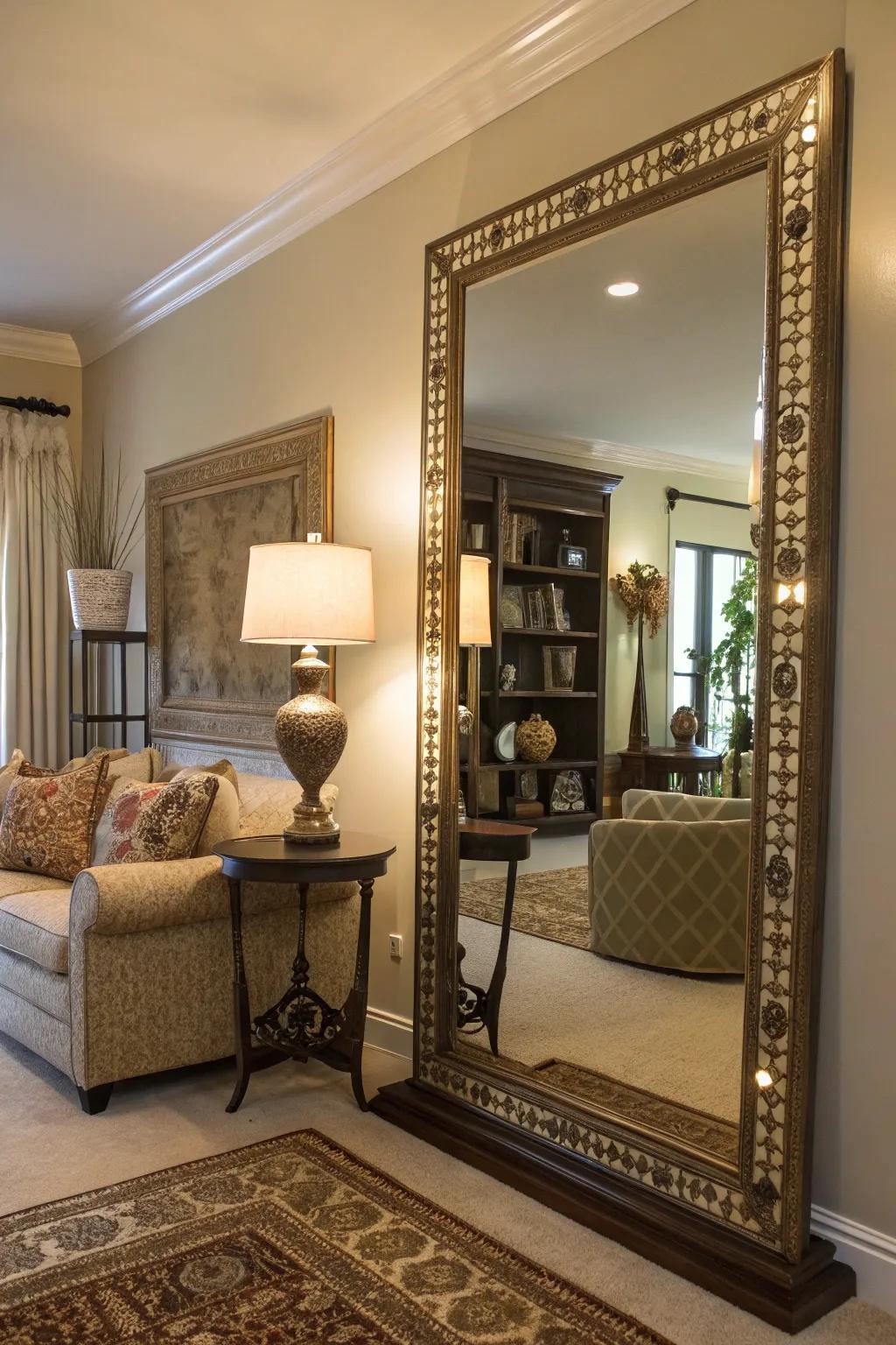 A mirror enhances light and space, making the corner feel larger.