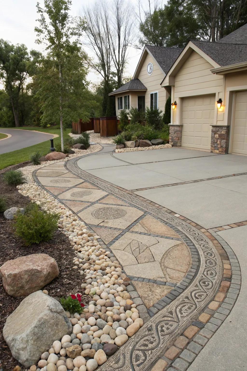Creative edging injecting character into the driveway.
