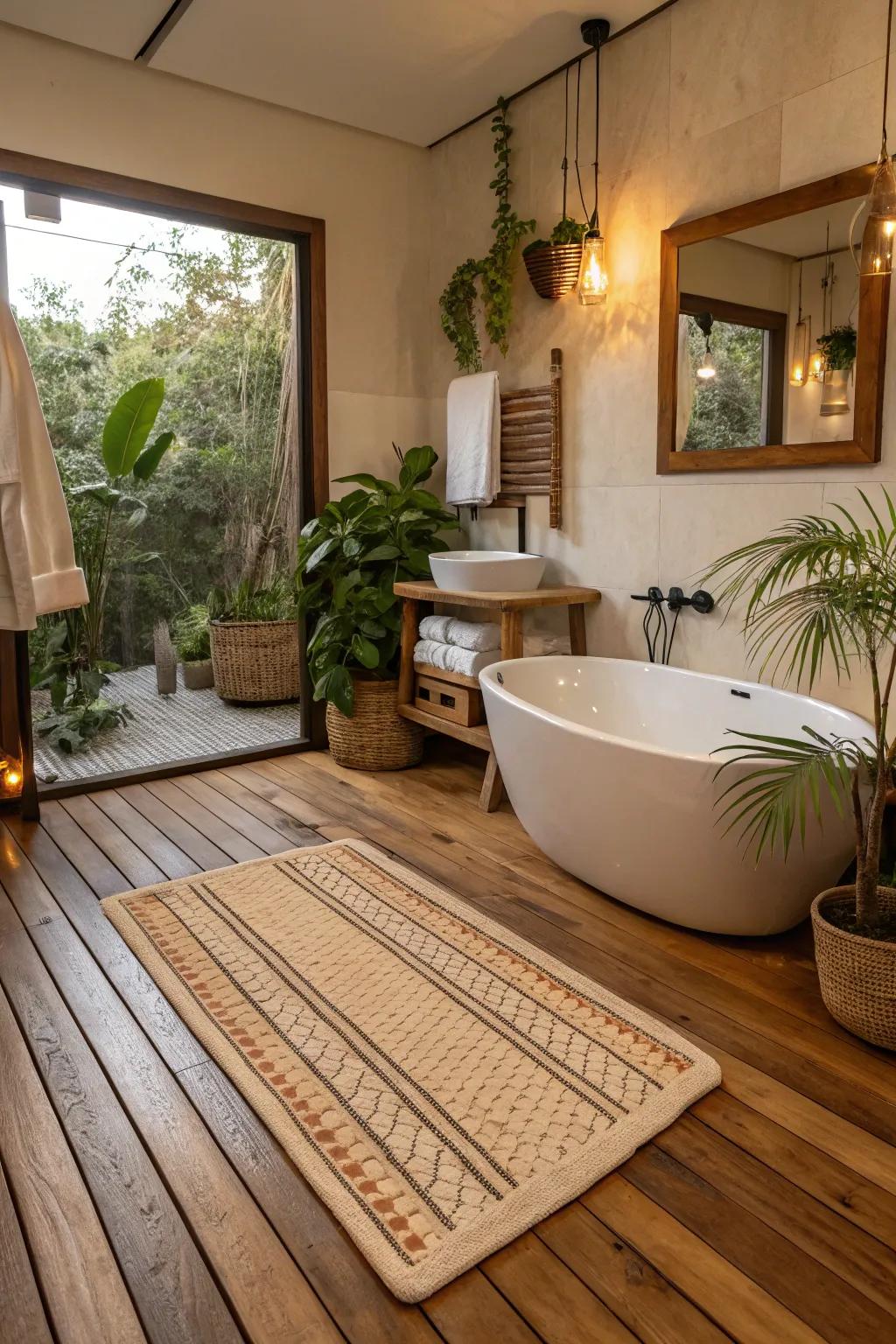 A warm heated base enhancing a cottage bathroom