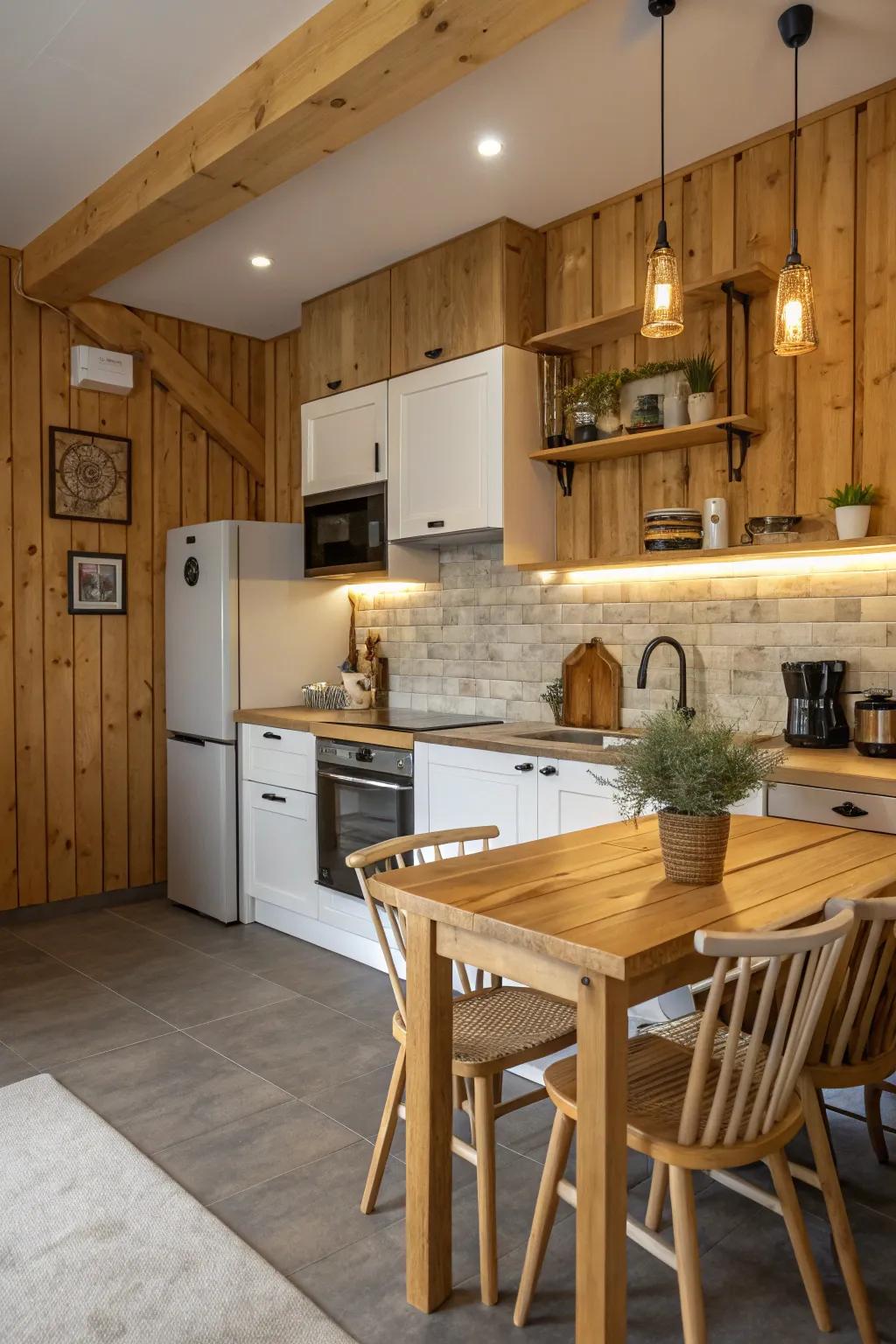 Wooden backsplashes bring warmth and rustic charm to kitchen designs.