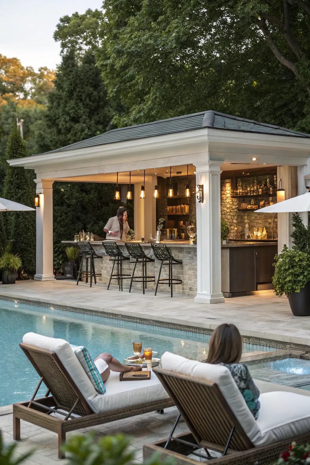 A poolside BBQ area offers a luxurious and entertaining space.