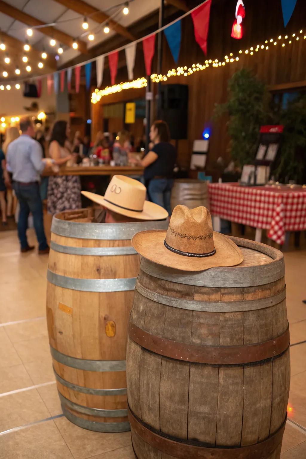 Elevate your seating arrangements with rustic casks.
